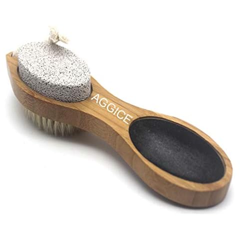AGGICE Bamboo 4 in 1 Foot File Callus Remover, Multi-Functional Foot Scrubber, Stainless Steel File, Pumice Stone with Dull Polish Remover Cover