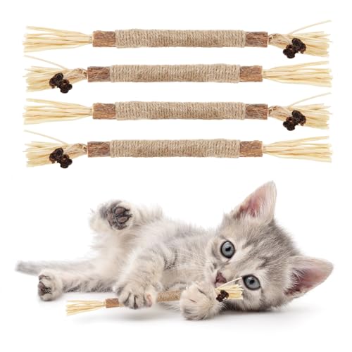NABOKIO 4PCS Silvervine Sticks for Cats - Cat Chew Toy Cat Teeth Cleaning Toys,Cat Chew Sticks Cat Dental Chews,Catnip Toys for Cats Indoor