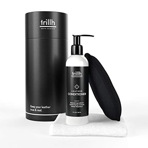 Trillh Leather Conditioner Kit, with Fiber Cloth & Sponge, for use on Small Surfaces: Jackets, Wallets, Purses, Belts, Boots, Shoes, Car & Motorcycle, 7oz