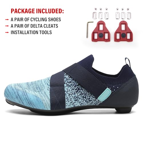 Unisex Cycling Shoes Compatible with Peloton Bike & SPD Indoor Road Riding Biking Bike Shoes with Delta Cleats Included for Men Women Black Blue M12.5 by VikoViren - Image 3