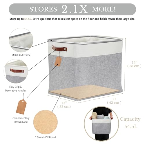 Image of DECOMOMO Storage Baskets | Large Storage Bins 54.5L Fabric Baskets for Organizing Laundry Nursery Toys Cloth Linen Closet Organizers with Handles (Grey and White, XXXL - Jumbo /3P - 17 inch x 13 inch x 15 inch)
