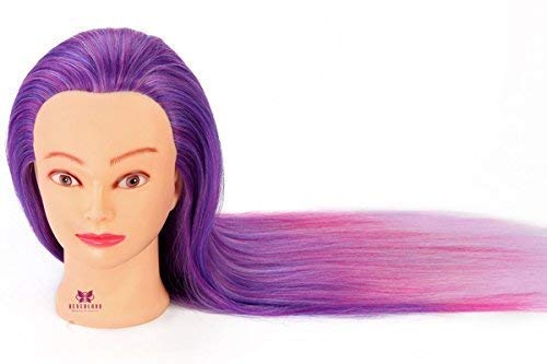 Foto von AIMEI 26 Zoll Übungskopf Frisierkopf Friseur 100% Synthetisches Haar Perückenkopf Puppenkopf Trainingsköpfe Friseurkopf Schaufensterpuppe Mannequin Kopf mit Halter + DIY Zopf Set