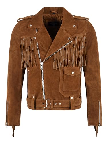 Smart Range Leather Herren Bikerjacke mit Fransen im Western-Stil...