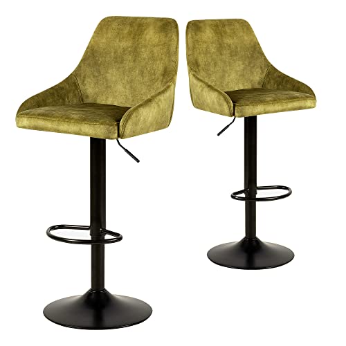 Gia Home Furniture Series Bar Height Adjustable And Swivel Metal Stool With Forest Green Velvet Upholstered Seat, Black, Set Of 2 #TOP27