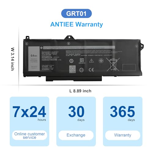 Image of ANTIEE GRT01 64Wh Laptop Battery for Dell Latitude 5421 5431 5521 5531 | Precision 3470 3561 3571 3581 3591 Mobile Workstation Alienware M17 R5 AMD Gaming Battery 0P3TJ 0R05P0 05RGW 15.2V 4-Cell