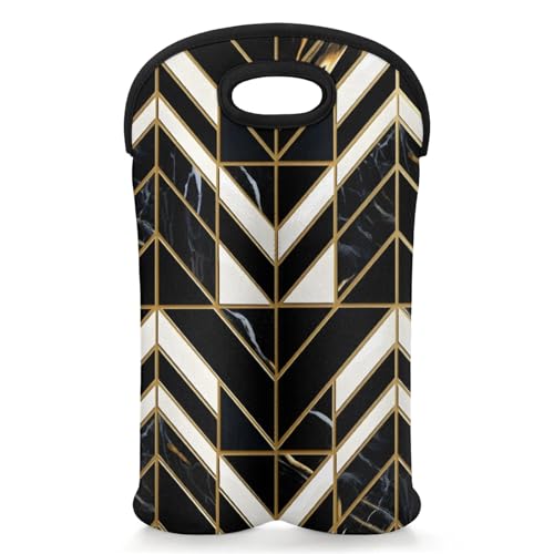 GzLeyigou 2 Bottles Geometric Pattern Wine Bag Sleeve Totes Neoprene Protective Wine Carrier Bag for Wine,Water, Champagne, Beer, Baby Bottles,Gift 14.5 x 10 Inches