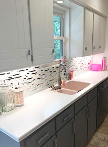 Blujellyfish Glass Metal Tile Iridescent White Glass Silver Mirror Stainless Steel Blends Interlocking Strip Wall Tiles Tstnb01 (10 Square Feet) #TOP7