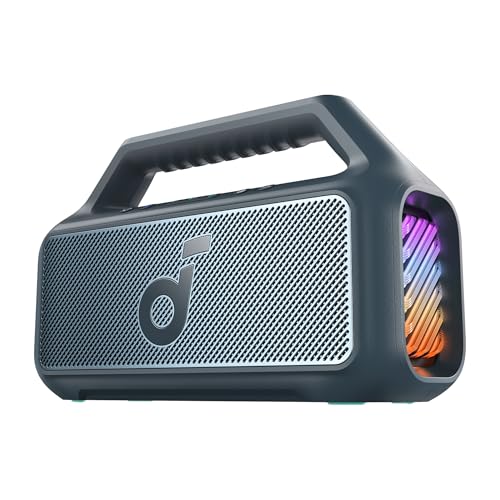 Image of Soundcore Boom 2 By Anker, Outdoor Speaker, 80W, Subwoofer, BassUp 2.0, 24H Playtime, IPX7 Waterproof, Floatable, RGB Lights, USB-C, Custom EQ, Portable for Camping and Beach - Blue