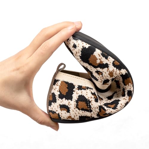 Women’s Ballet Flat Shoes Knit Shoes Round Toe Slip On Ballerina Walking Flats Shoes Black Leopard Comfortable Shoes2