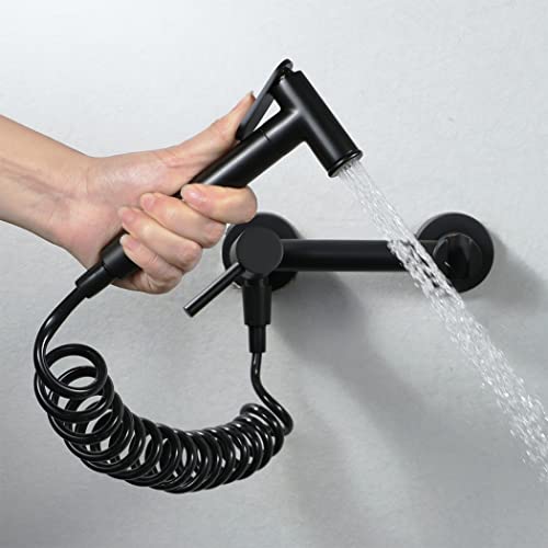 Pulvérisateur de bidet laiton suspendu noir mat avec flexible de douche - 3