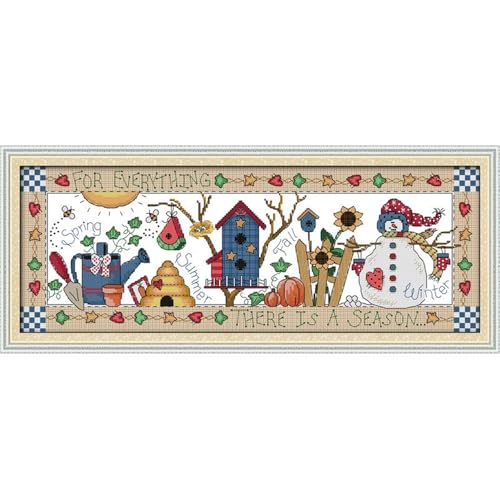 Image of JOYSEWING Spring and Summer Autumn and Winter Stamped Cross Stitch Kits Counted Embroidery Needlepoint Kits for Beginners DIY Home Decor (Four Seasons(Printed) 27.17 x10.63 inch)