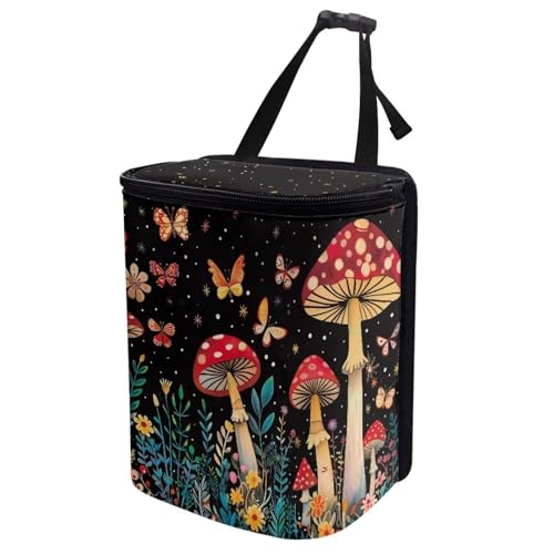 Image of Butterfly Mushroom Car Trash Can with Lid car Accessories Leak Proof Car Trash Bag Hanging Car Garbage Can Multipurpose Storage Container for Back Seat Road Trip