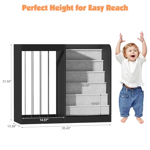 Image of NACHES 5-Tier Kids Bookshelf Toy Storage Net Holder Sling Black