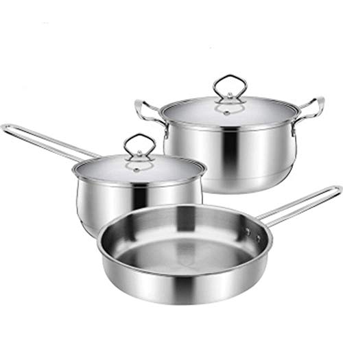 AuLYn Equip Frying Pan and Saucepan Set 3Piece,Non Stick Ceramic Coating,Stainless Steel Material, with Tempered Glass Cover,Frying Pan,Soup Pot,Wok,Easy to Clean Cookware