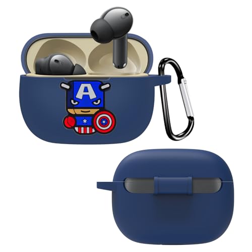 Image of New Silicone Case Compatible with Realme Buds T310 & Realme Buds N1, Soft Silicone 360 Full Protection Dust-Proof Shockproof Case Cover with Hook (Cover Only) (Captain-America)