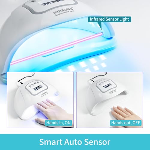 Image of JODSONE U V LED Nail Lamp with Base Coat Top Coat Set, Nail Dryer for Gel Polish for Nails with Automatic Sensor & 4 Timers