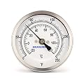 Measureman Fully Stainless Steel Pot, Kettle, Brewing Bimetal Thermometer, 3" Dial, 4" Stem, 0-250 deg F/-20-120 deg C, +/-1% Accuracy, Adjustable, 1/2" NPT Back Mount