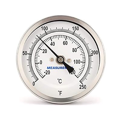Measureman Fully Stainless Steel Pot, Kettle, Brewing Bimetal Thermometer, 3" Dial, 4" Stem, 0-250 deg F/-20-120 deg C, +/-1% Accuracy, Adjustable, 1/2" NPT Back Mount