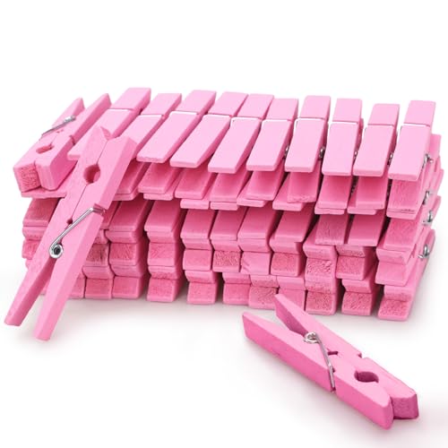 ZENO - Zeno Pink Clothes Pins Wooden – 50 Pack Wooden Clothespins 2.9 Inch with Rust-Resistant Coil, Natural Wood Clips for Laundry, Hanging Clothes, Crafts & DIY - Pink