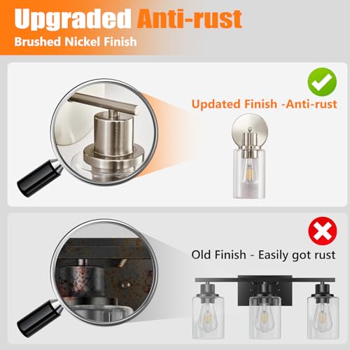 Image of DLLT Wall Sconces Set of Two: Modern Bathroom Vanity Light Fixtures - Nickel Vanity Lights with Clear Glass Shade - Farmhouse Wall Lamp for Bedroom Living Room Mirror Hallway Kitchen