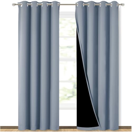 Image of NICETOWN 100% Blackout Curtains 84 inches Long, Vintage Blue, 52 inches Wide, Pair of Energy Smart & Noise Blocking Out Drapes for Baby Room Window, Thermal Insulated Guest Room Lined Window Dressing