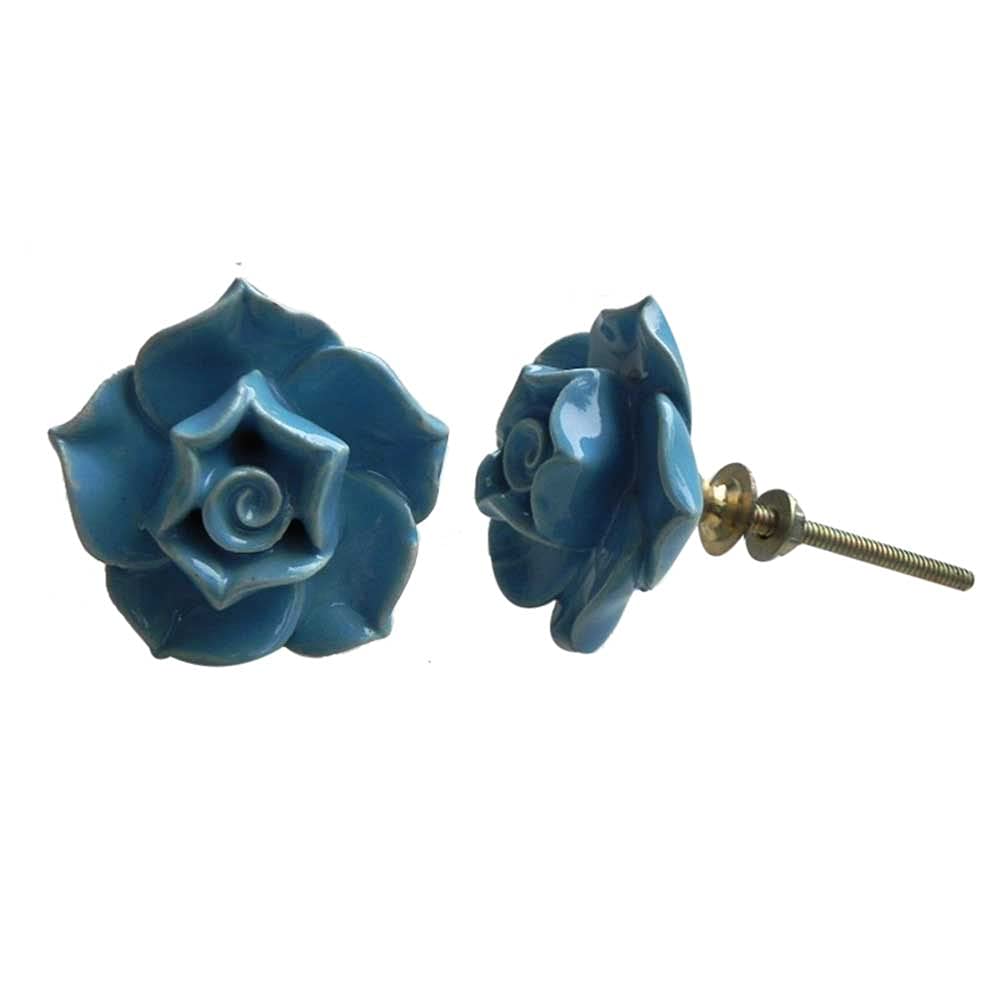 Indian-Shelf 2 Piece Blue Knobs -Ceramic Knob for Drawer - Rose Flower Shape Handles for Wardrobe - 5.08 cm Drawer Pulls-image-12