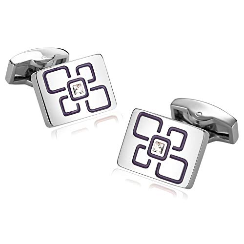 Aooaz Gemelos Camisa Hombre Gemelos De Acero Inoxidable Rectángulo Cuadrado De Circonita De Celosía Gemelos para Padrino De Boda Gemelos Hombre Camisas Gemelos Camisa Hombre Rock Púrpura
