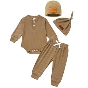 ZOELNIC Newborn Baby Boy Girl Clothes Set Ribbed Outfits Solid Long Sleeve Tops Pants Romper Winter Fall Toddler 0-12 Months