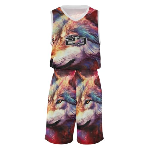 FLildon Galaxy Wolf Boys Basketball Jersey Set Tank Top Shorts Tracksuit Sport Training Suit for Kids, XXL