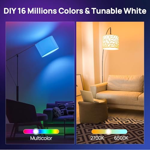 Image of Consciot Smart Light Bulbs, A19 Google Home Color Changing Bulbs, 4-Pack | 800 Lumens, 60W Equivalent, Works with Apple Home, Alexa, Google Home & SmartThings, Dimmable LED Bulbs