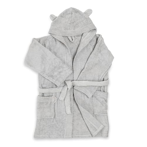 Ti TIN | Albornoz Infantil para Niño o Niña con Capucha y Bolsillos Laterales | Rizo de Toalla 100% Algodón | Talla 10 años | Diseño Capucha con Orejas | Color Gris