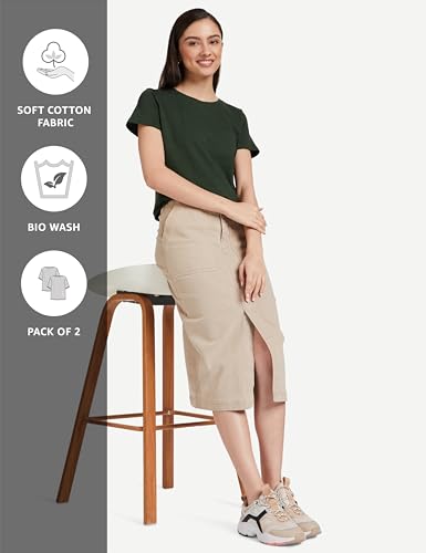 Image of Amazon Brand - Symbol Women Cotton Stretch Regular Fit Round Neck Half Sleeve T-Shirt (Available in Plus Sizes)