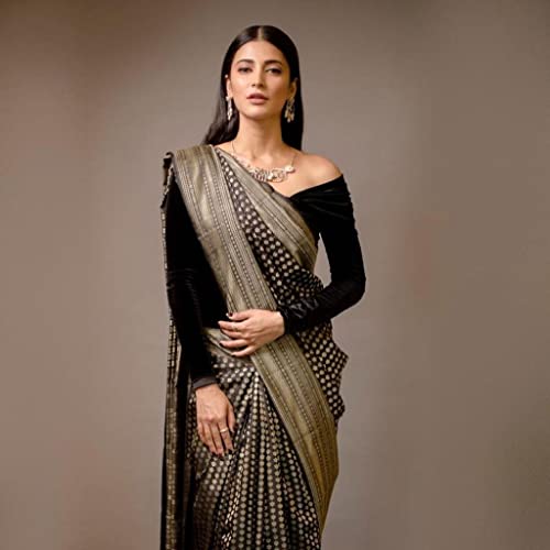 Image of Flosive Women's Present Banarasi Soft Lichi Silk Saree Beautiful Jacquard Rich Pallu Design Work Zari Woven Kanjivaram Silk Style Saree Jalar With Soft Lichi Silk Blouse Piece
