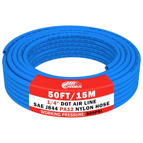 Image of CheeMuii 50 FT 1 /4 inch DOT Air Line Blue 1 /4 PA12 Nylon Pneumatic Tubing 15.2 Meter 1 /4 Inch OD Pneumatic Air Tubing Pipe Hose Line for Semi Truck Trailer or Industrial Air System