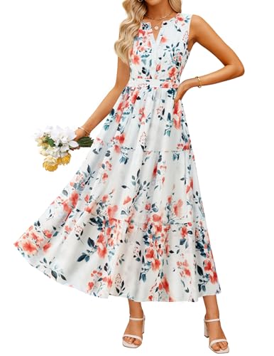 ZESICA Women's Summer Boho Floral Sleeveless Midi Dress 2026 V