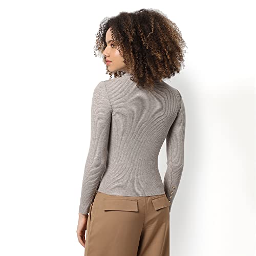 Image of PINACOLADA Women Greige Ribbed Regular Fit Sweater For Winter Wear | Round Neck | Full Sleeve | Woolen Sweater | Casual Jacket For Woman & Girl | Western Stylish Jacket For Women