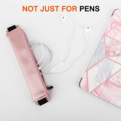 Moko Pencil Case (2 Pack), Pu Leather Pen Pencil Pouch Holder Stationery Zipper Bag With Elastic Strap For Pens, Pencils, Markers, Eraser - Printing & Gold Pink #TOP4