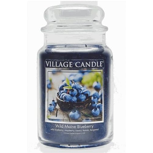 Village Candle Wild Maine Blueberry Large Glass Apothecary Jar Scented Candle, 21.25 oz, Dark Blue