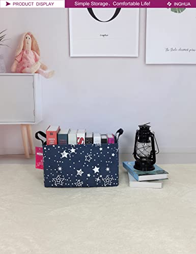 Image of Rectangular Storage Basket Fabric Organizer Bin for Toys,Books,Clothes,Gifts,Pets-Perfect for Home,Office,Nursery,Dorm,Shelf(Rec-Blue star )