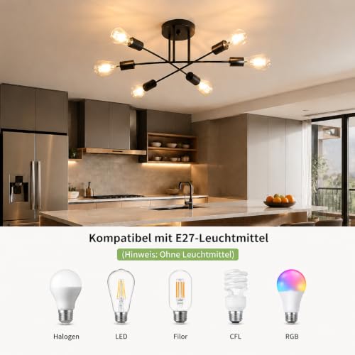 CBJKTX Deckenlampe Wohnzimmer Deckenleuchte Küchenlampe Vintage 6-Flammig – Ansicht 5