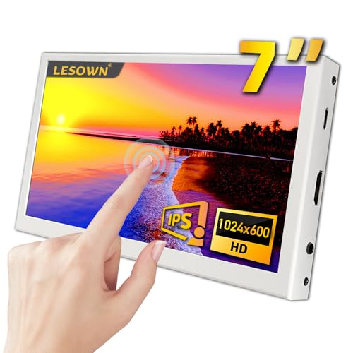 Image of Small Monitor 7 inch 1024x600 IPS Capacitive Touch 7 inch HDMI Wide Screen Portable LCD Display with Speakers for Raspberry Pi Laptop White