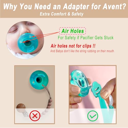 Image of Silicone Pacifier Clip with Adapter Ring for Philips Avent Soothie, 2 Pack One-Piece Soft Binky Clips Holder for Baby Girls Boys, Anti-Loss Paci Clips for Baby Shower Newborn Essentials,Pink Purple