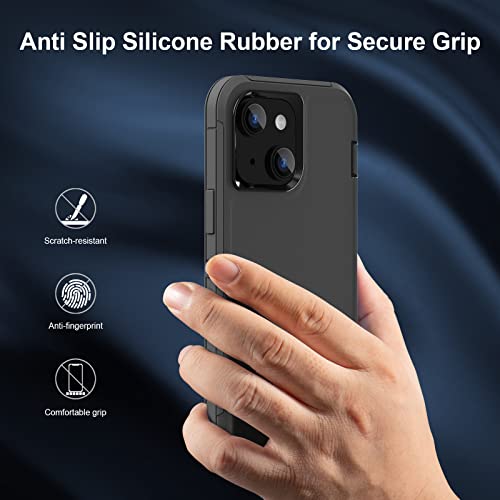 Image of Sansunto for iPhone 13 & 15 Case, for iPhone 14 Protective Case, 3 Layer Heavy Duty Shockproof Silicone Rubber Cover, Rugged Hybrid Durable Case for iPhone 13 /14 /15 6.1 Inch (Black)