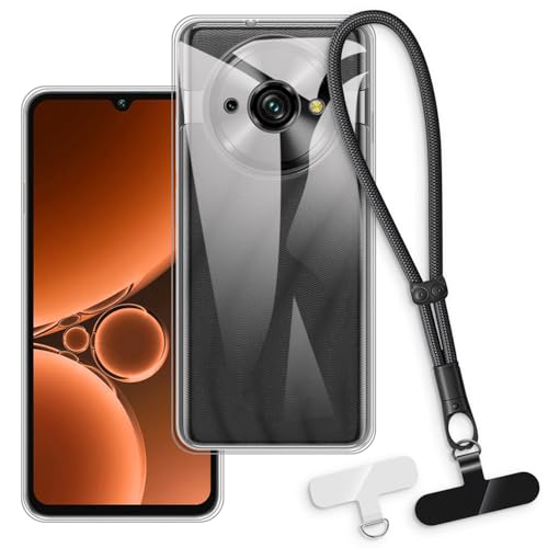 OAGELIM 2-in-1�ی�P�[�X�ƃ��X�g�X�g���b�v Oukitel C59 �Ƃ̌݊������� ���O���\�ȃ��j���[�h�t���d�b�J�o�[�A����~�ߕ����h�~�O���b�v�n���h�� (�N���A + �u���b�N)