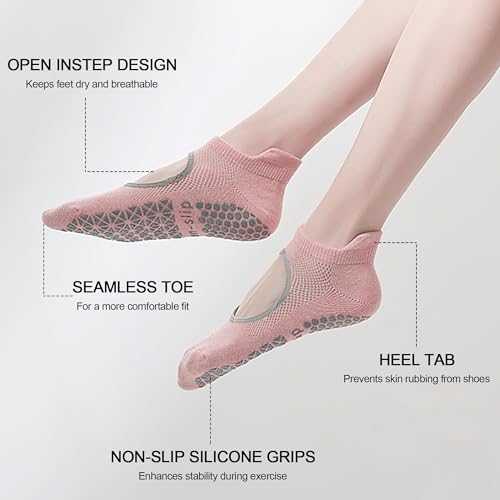 Grip Socks Pilates for Women - 3 Pairs Grippy Non Slip Sock with Straps for Yoga Ballet Dance3
