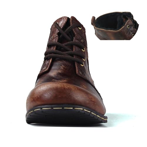 Image of OSSTONE Moto Boots for Men Fashion lace-up Leather Chukka Boots Casual Shoes OS-6015-2-retro-brown-US-R