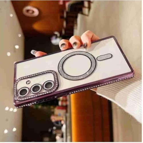 Image of for Samsung Galaxy Glitter Case,Luxury Bling Rhinestone Diamond Plated Bumper Case,MagSafe, Sparkle Camera Lens Protection Clear Back Cover (Purple, for Samsung Galaxy A36 5G)