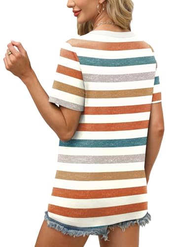 Image of WEESO Womens Tops Summer Short Sleeve V Neck Blouses Business Casual Loose Fit Tshirts Trendy Fashion Outfits