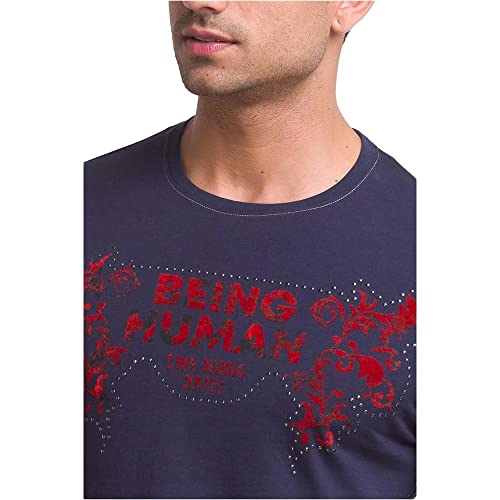 Image of Being Human Blue Slim Straight Fit Men's Long Sleeves T-Shirt Clothing