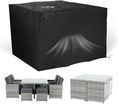 Rattan Park Fundas para muebles de jardín Cube, 125 x 125 x 74 cm, 600 D, resistente al agua, a la lluvia, al viento y a los rayos UV para sofás de ratán